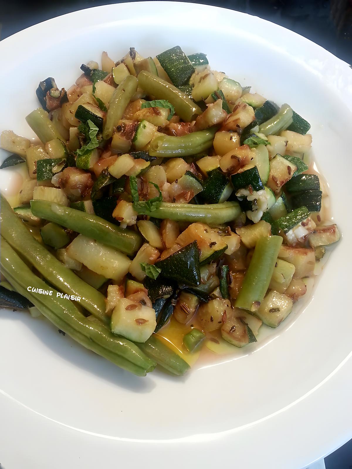 recette Salade estivale (haricots verts-pdt-courgettes), vinaigrette à la moutarde ancienne