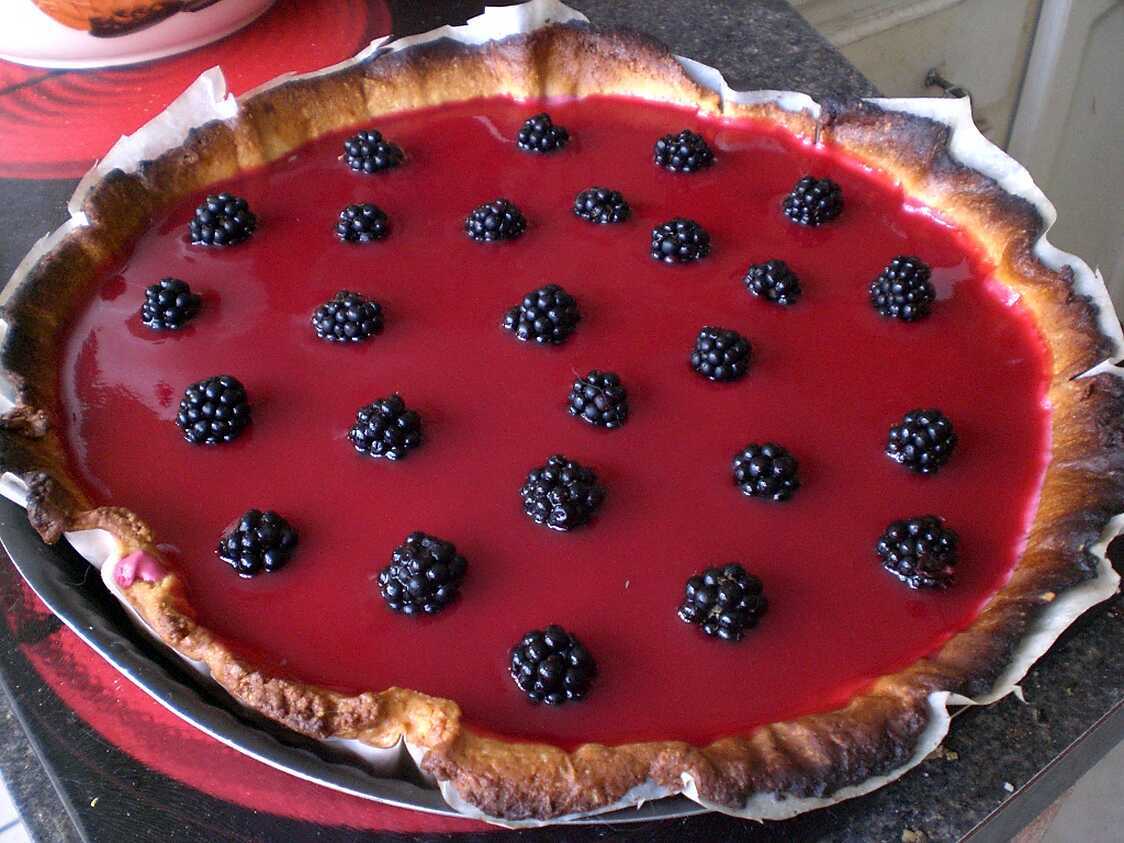 Tarte bavaroise aux mures sauvages sur lit de citron et coulis de Framboise
