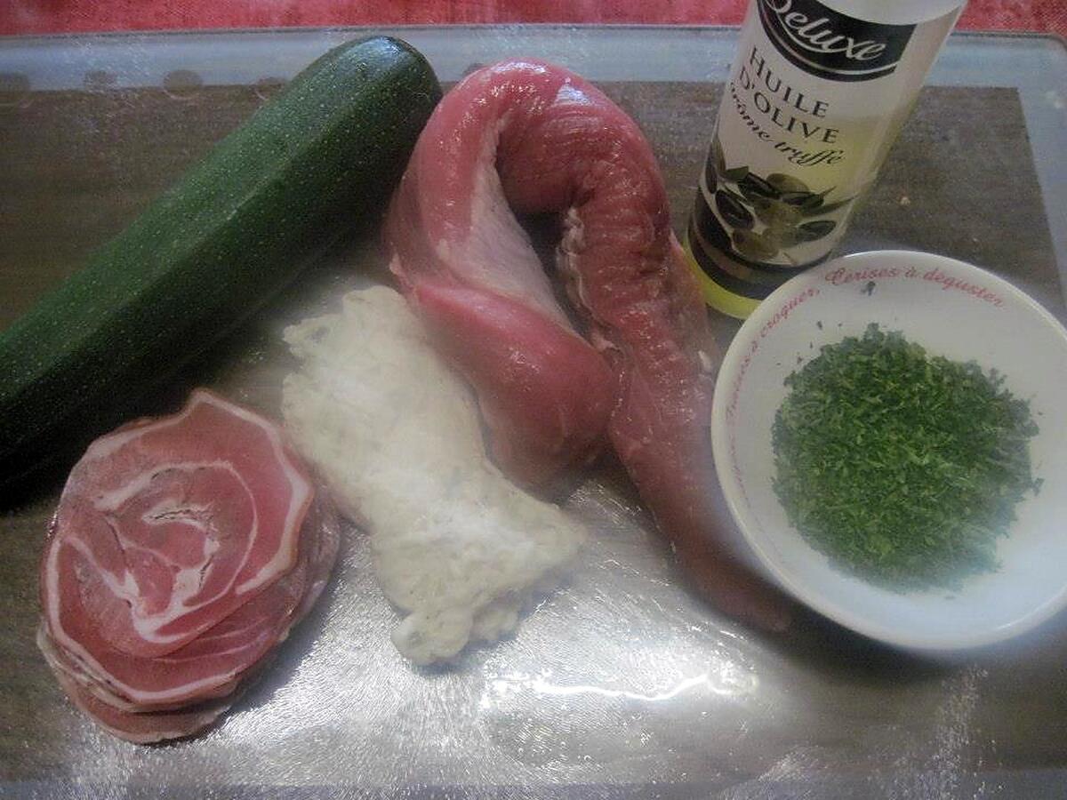 recette Filet mignon de porc. courgette. bacon. au four.