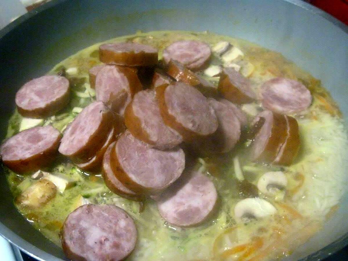 recette Riz aux légumes et saucisson à l'ail fumé.