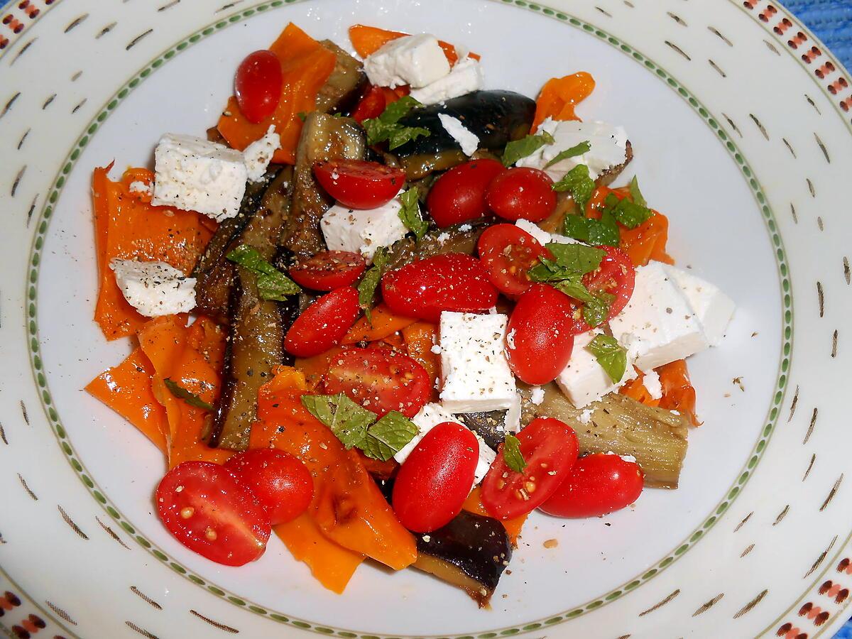 recette INSALATA DI MELANZANE E PEPERONI (Salade d'aubergines et poivrons grillés)