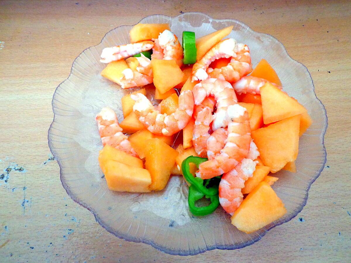 recette Salade de melons et crevettes au piment