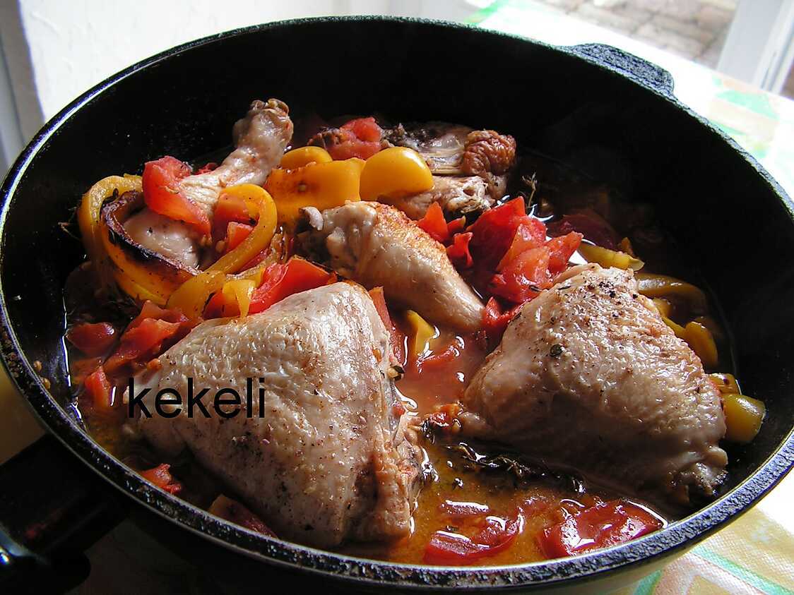 Recette Cuisse De Poulet Aux Poivrons En Cocotte Recette de Poulet aux poivrons et au thym