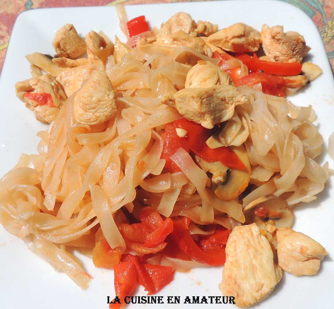 Recette de Nouilles plates de riz au poulet