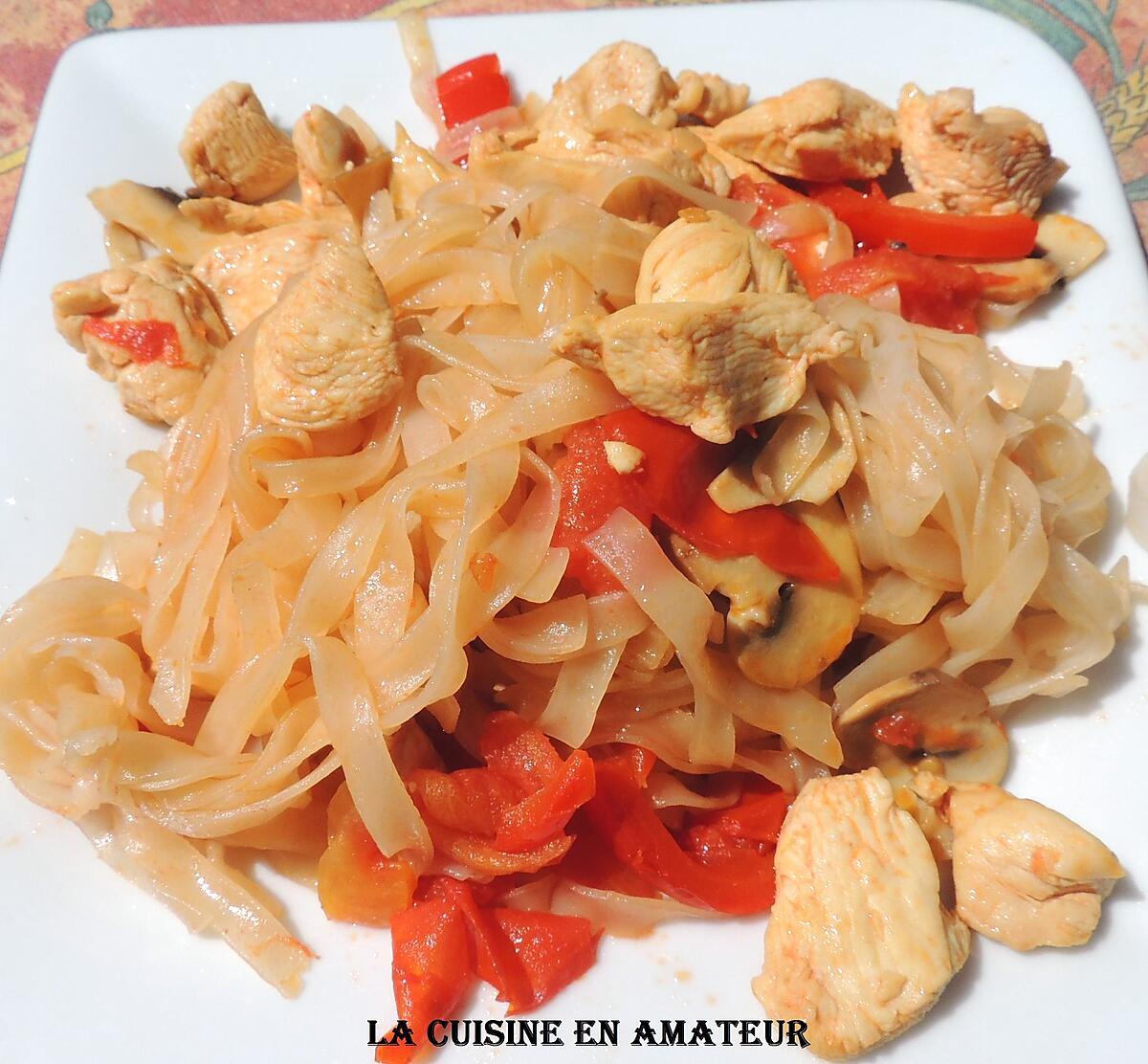 recette Nouilles plates de riz au poulet