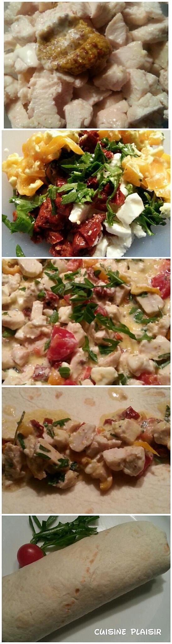 recette Wraps de dinde (poulet)  sauce moutarde, tomates séchées et feta