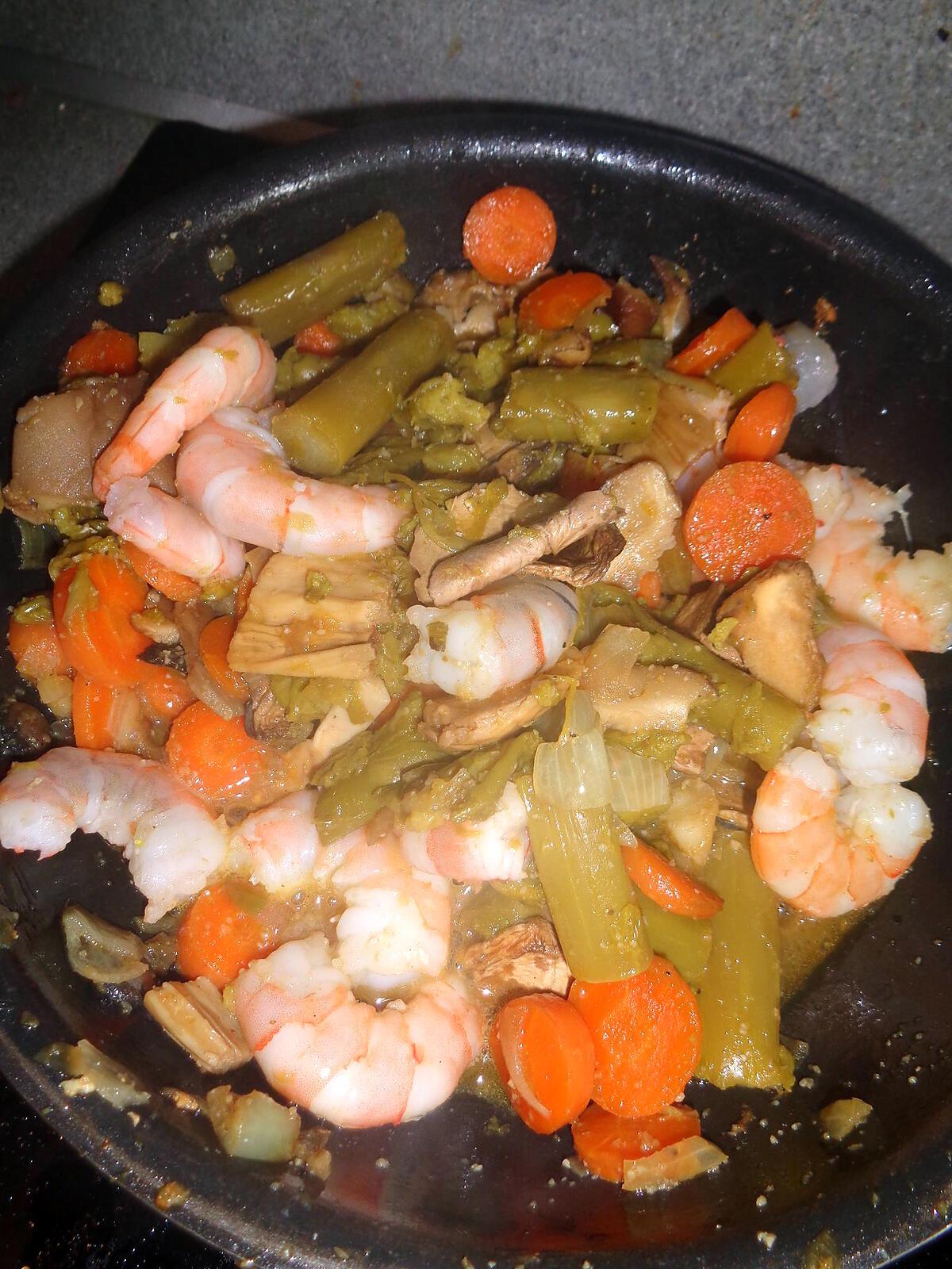 recette wok de scampi au asperges vert