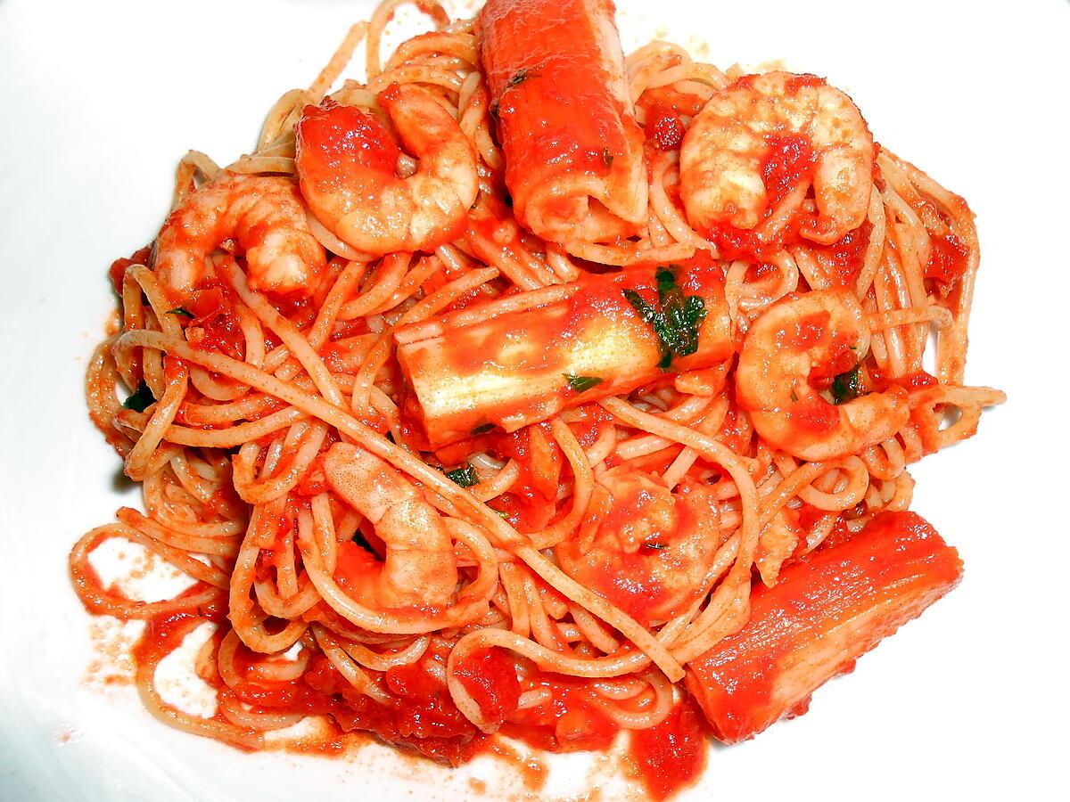 recette SPAGHETTI CREVETTES SURIMI