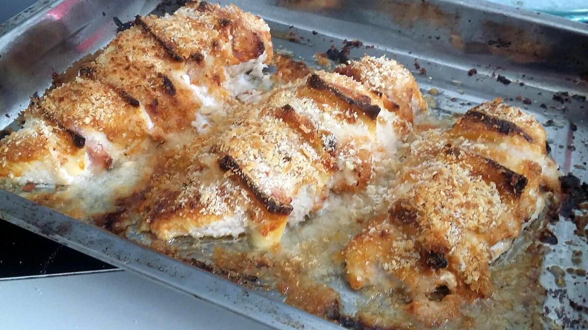 recette Blancs de dinde farci au lard et au fromage roti gratiné a la moutarde a la provençal