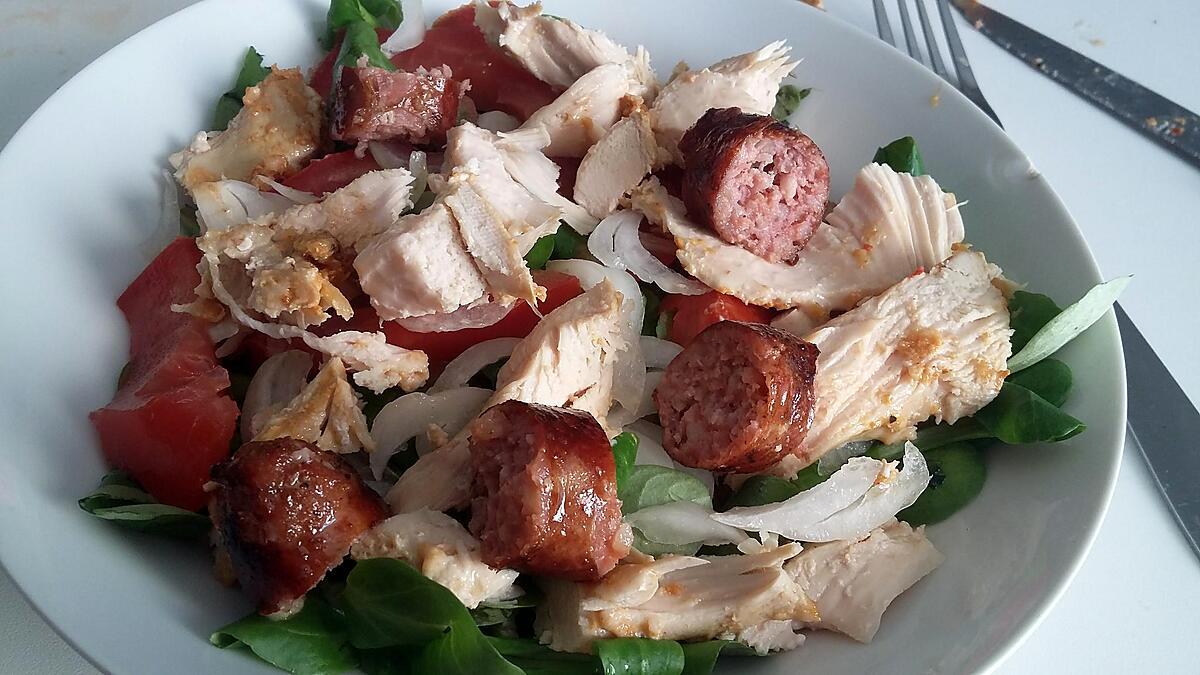 recette Salade au blanc de dinde et saucisses de toulouse