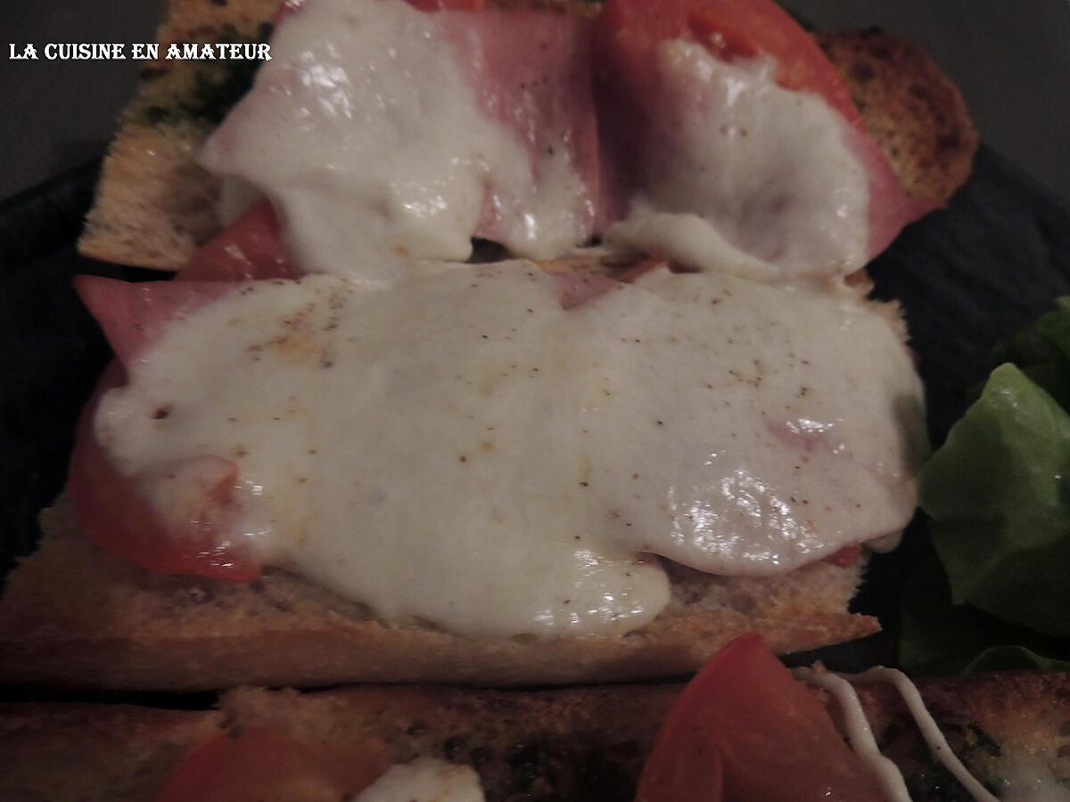 recette Tartines jambon, mozzarella, pesto