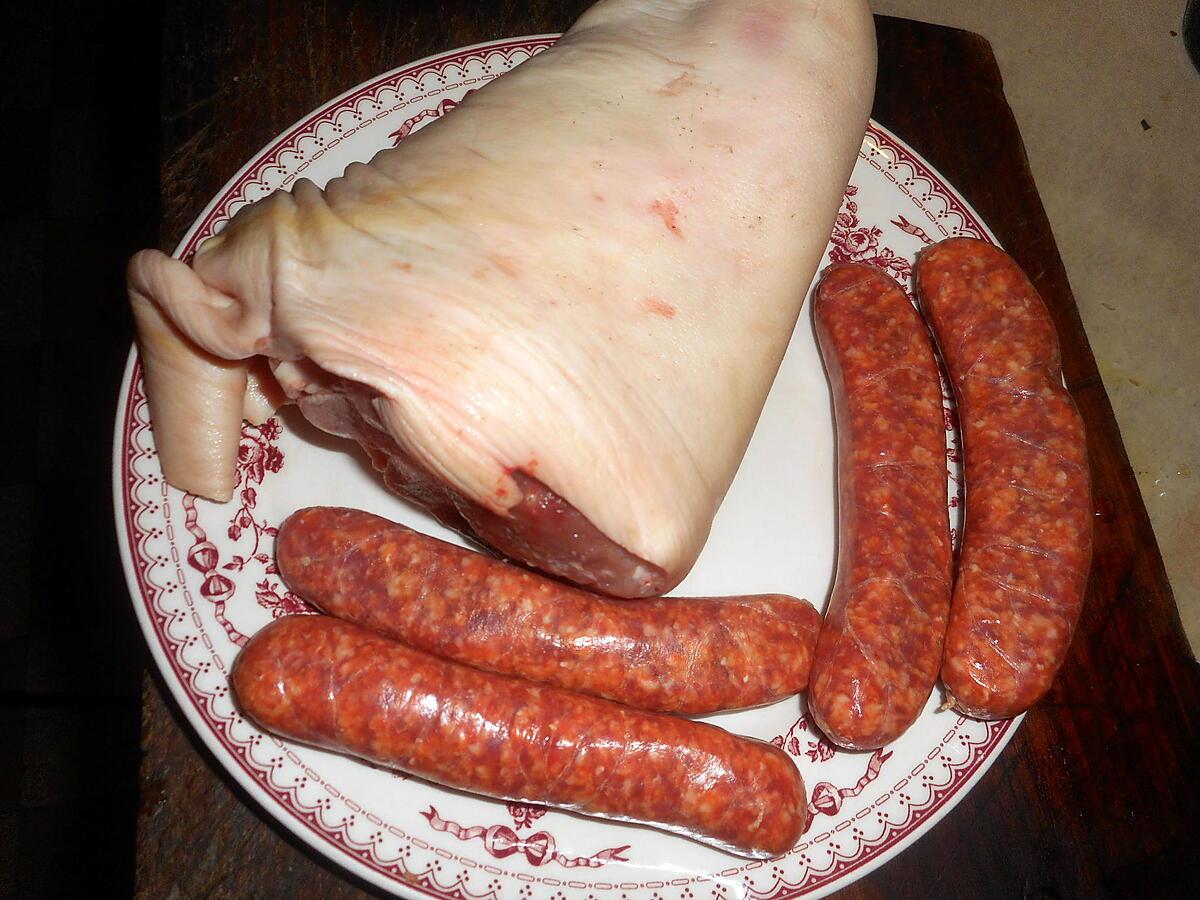 recette Jarret de porc,saucisses aux mojettes