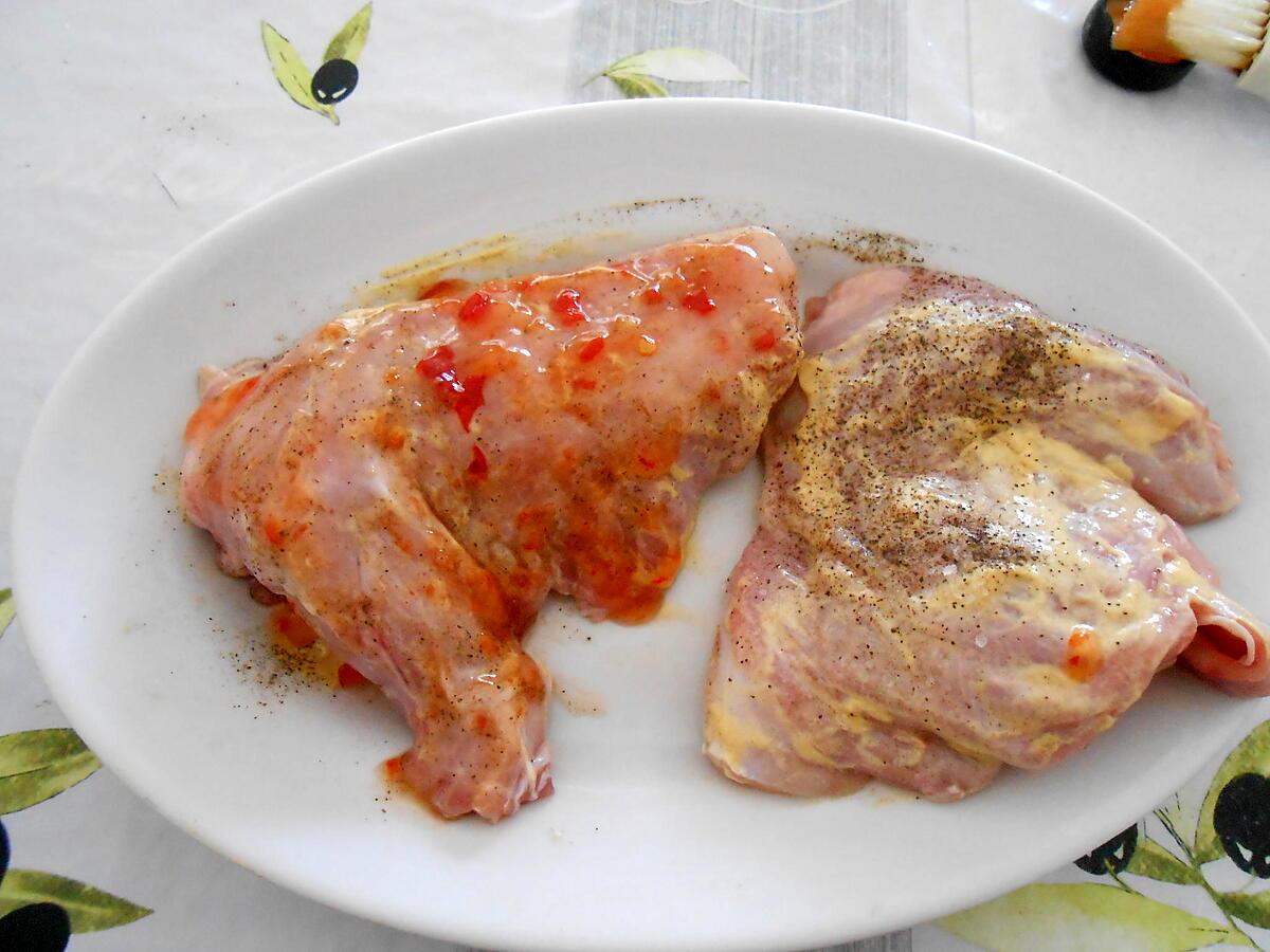 recette PATTES DE LAPIN  GRILLEES (régime) A LA MOUTARDE ET SAUCE PIQUANTE