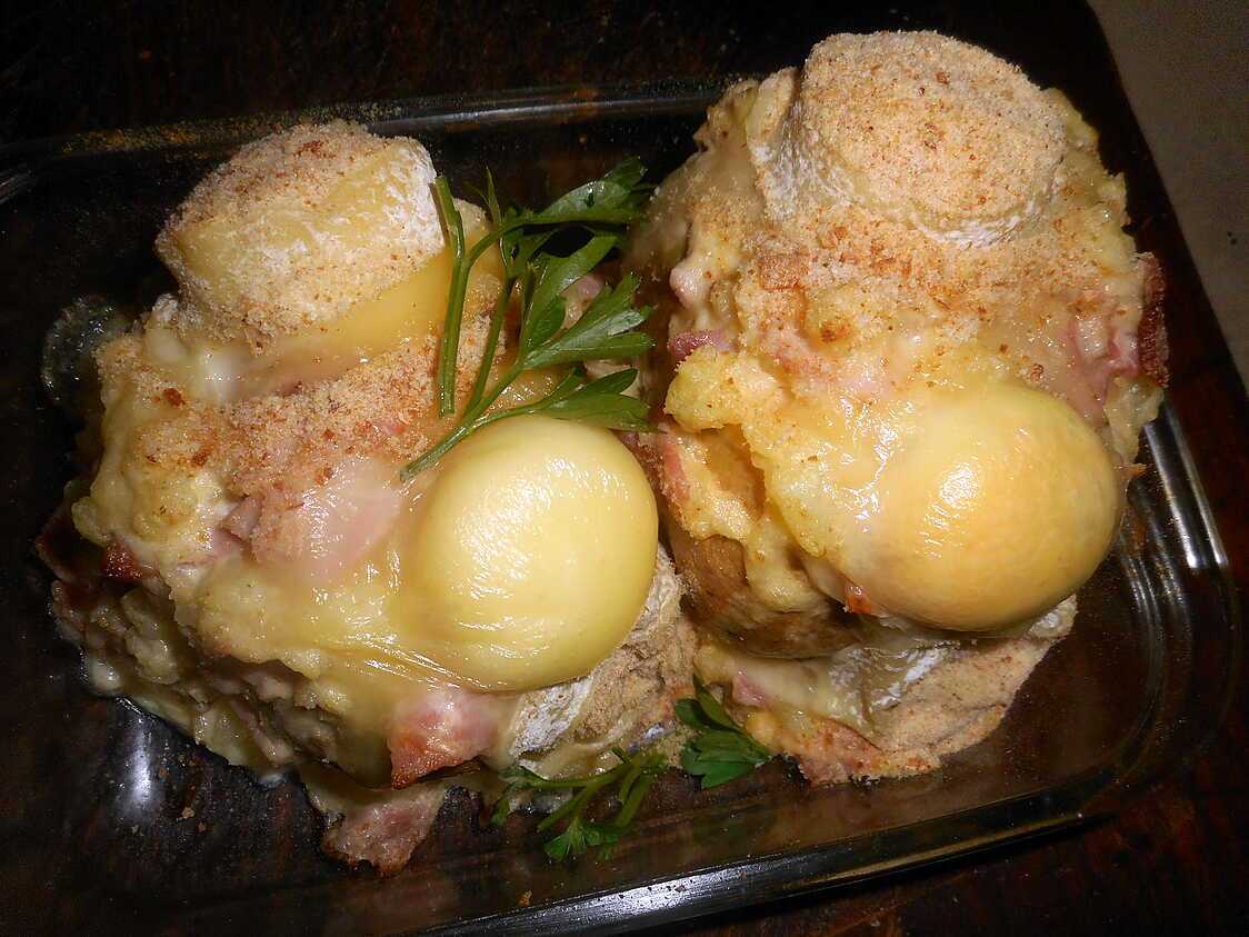 Recette de Pommes de terre farcies jambon et crottin de chevre