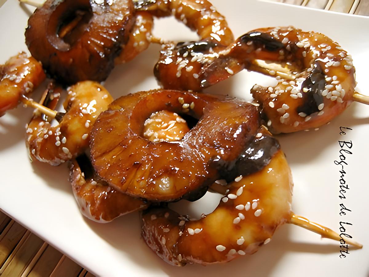 recette Crevettes au caramel d’ananas et graines de sésame grillées