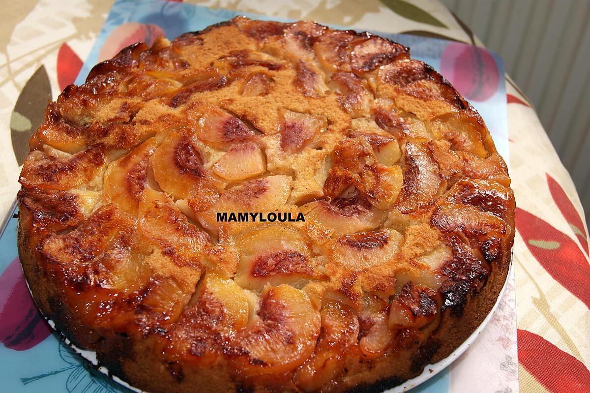 recette Gâteau aux pêches et spéculoos