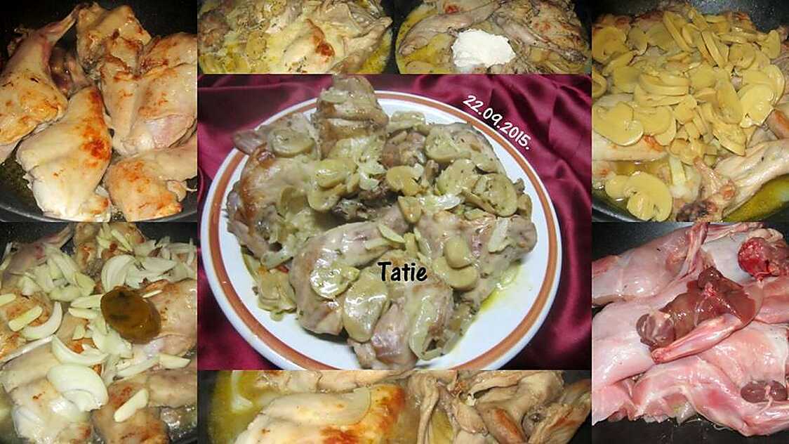Recette de Lapin aux champignons. sauce à la crème fraiche.