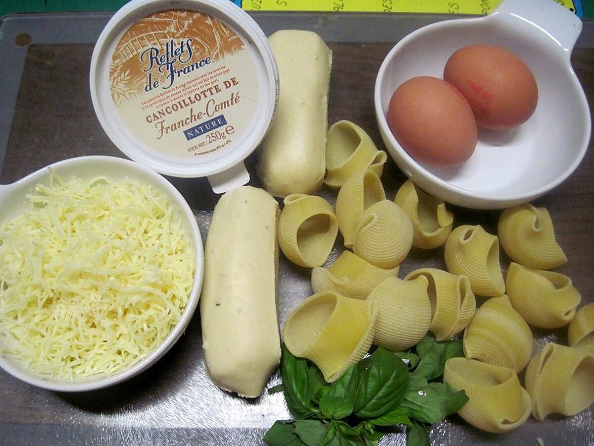 recette Pâtes Lumaconi farcies à la puée de quenelles de brochet.