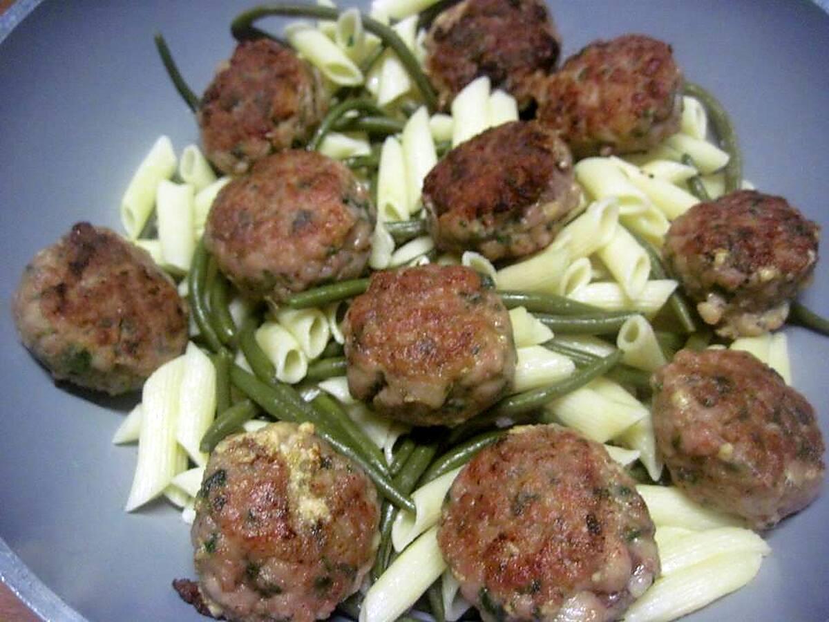 recette Pâte penne.haricots.aux boulettes kefta.