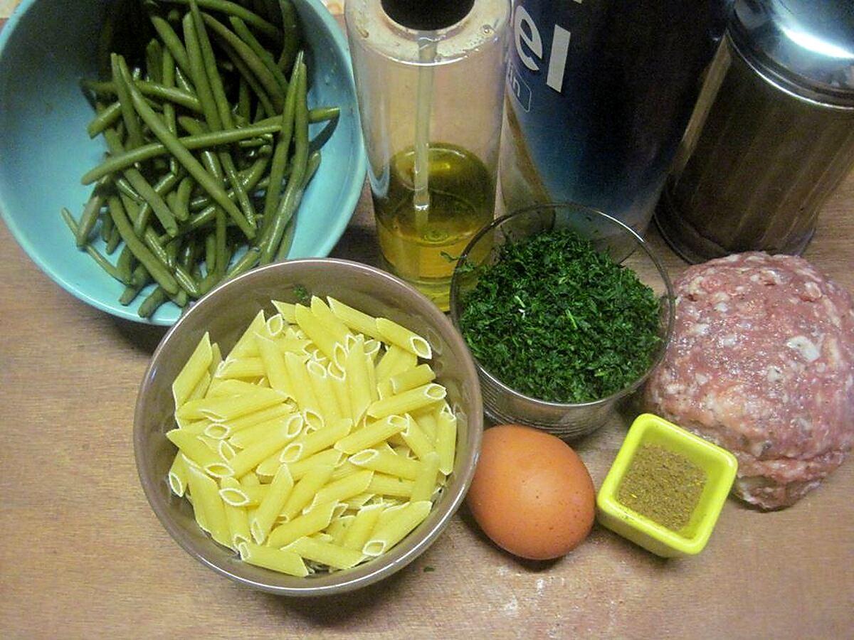 recette Pâte penne.haricots.aux boulettes kefta.