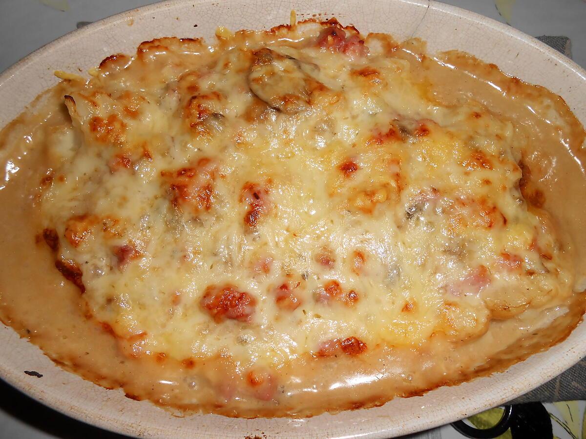 recette GRATIN DE CHOU FLEUR JAMBON SAUCE CHAMPIGNONS