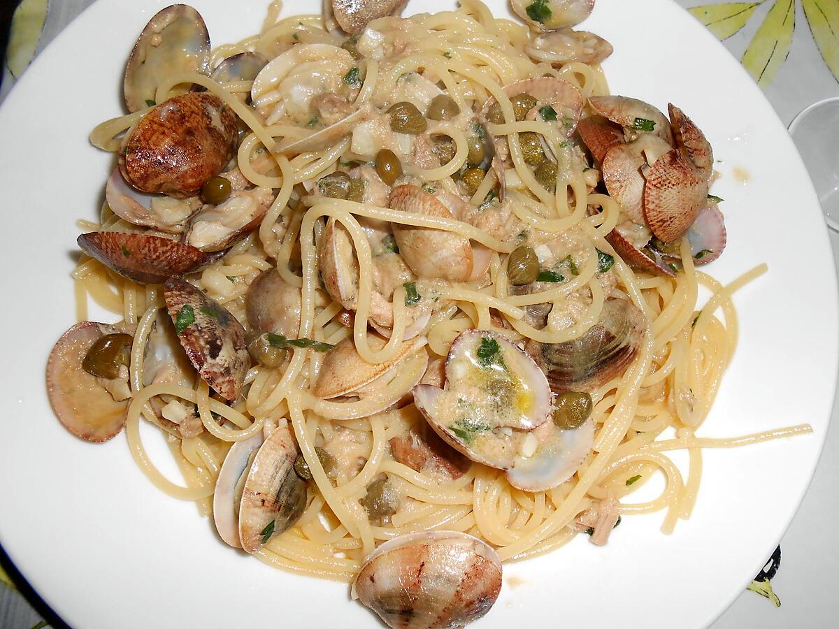 recette VONGOLE THON CAPRES ET SPAGHETTI