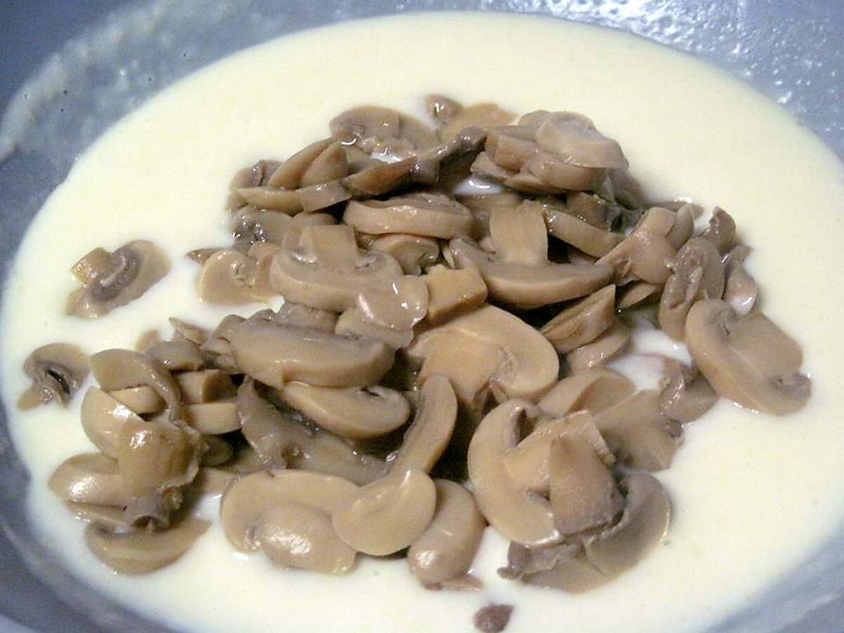 recette Éminces de dinde à la sauce béchamel et champignons.