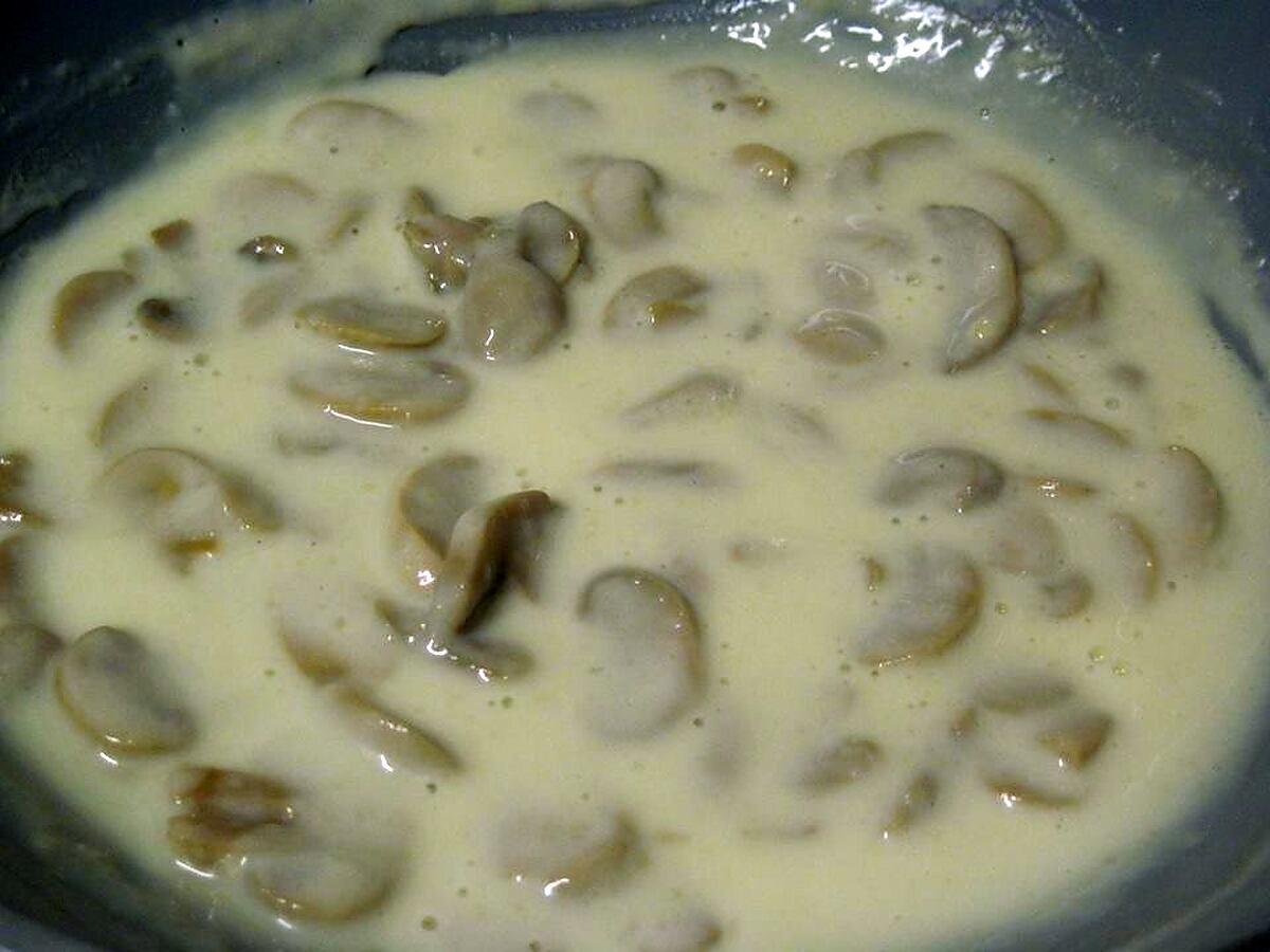 recette Éminces de dinde à la sauce béchamel et champignons.