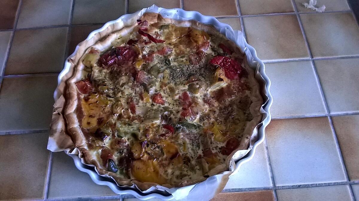 recette QUICHE JAMBON - POIVRON - TOMATE - POIREAU