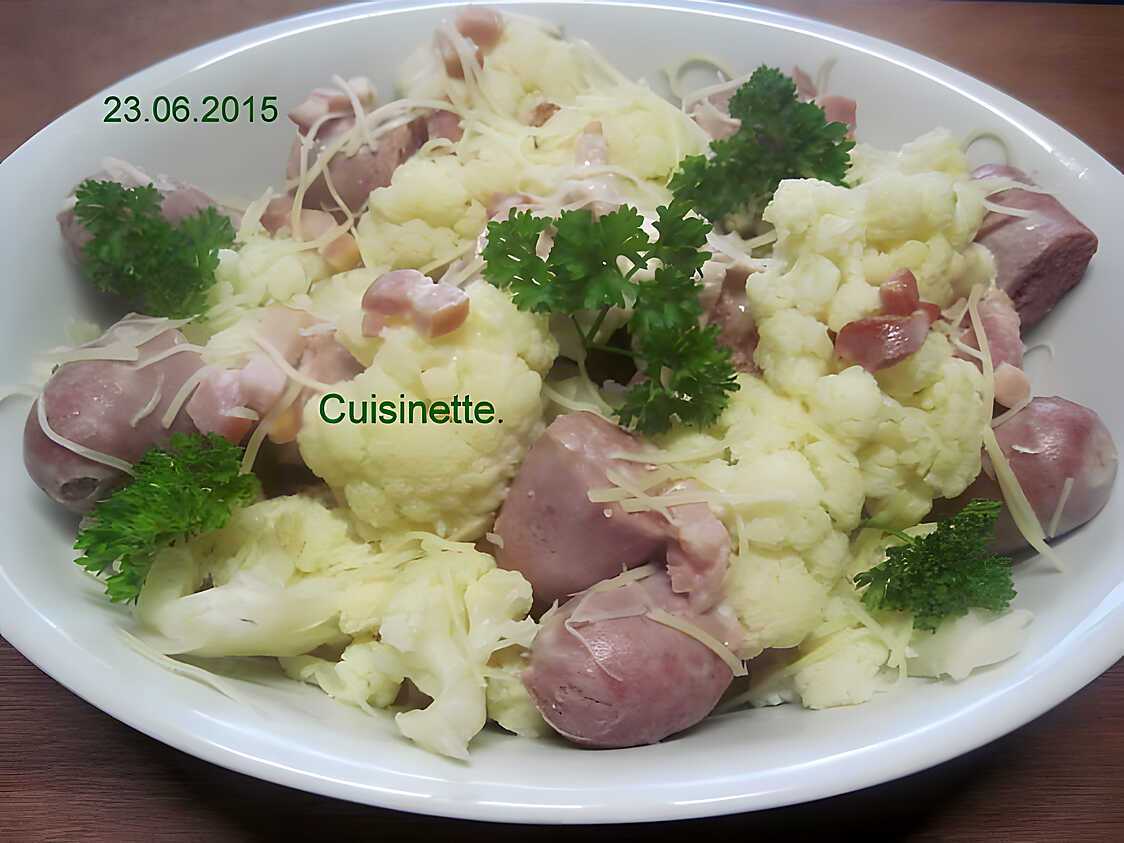 Chou-fleurs aux saucisses de Toulouse.