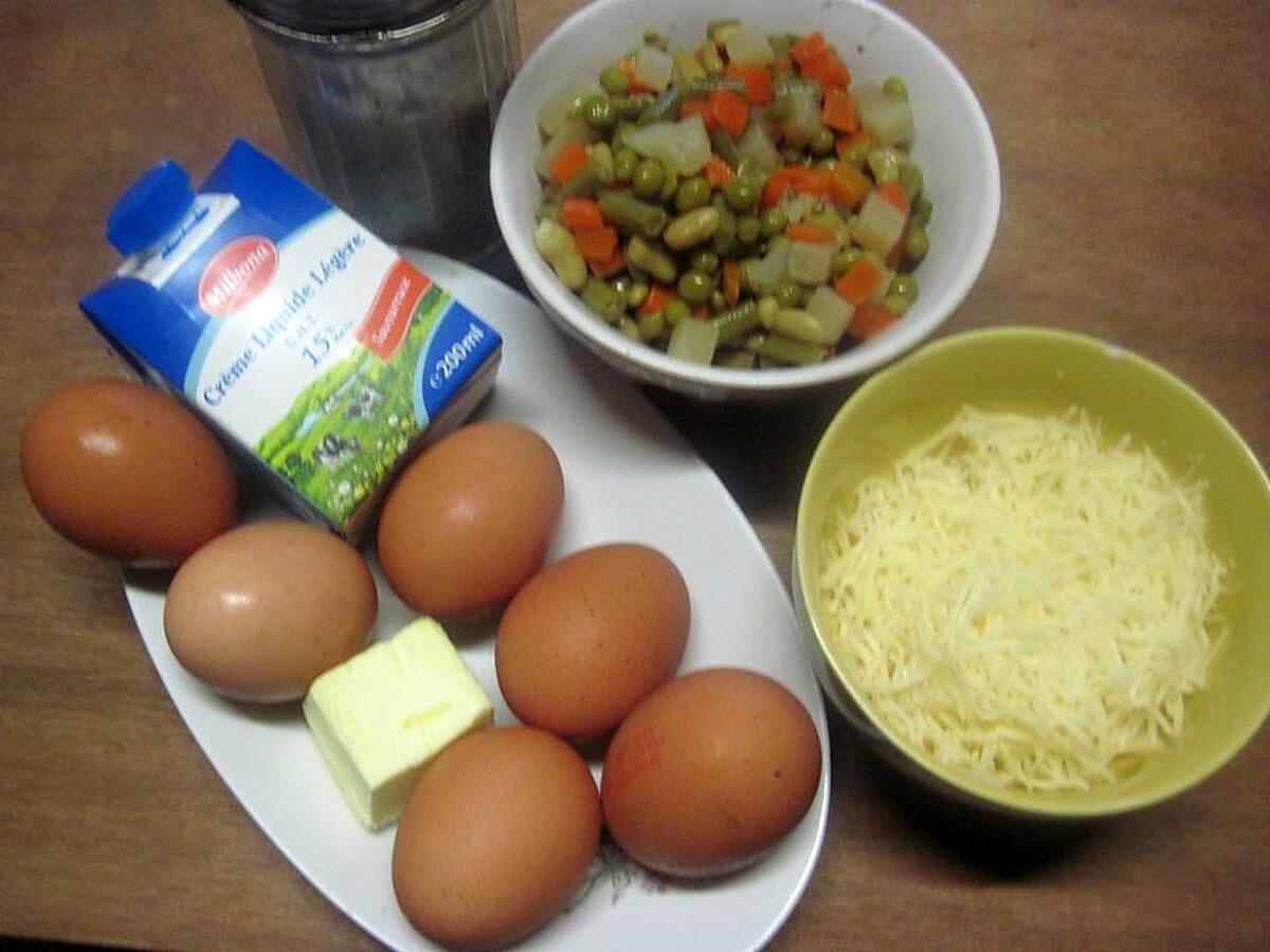 recette Omelettes composées de légumes.œufs.râpé.