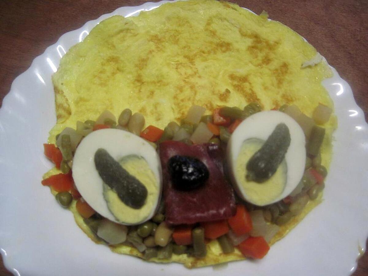 recette Omelettes composées de légumes.œufs.râpé.