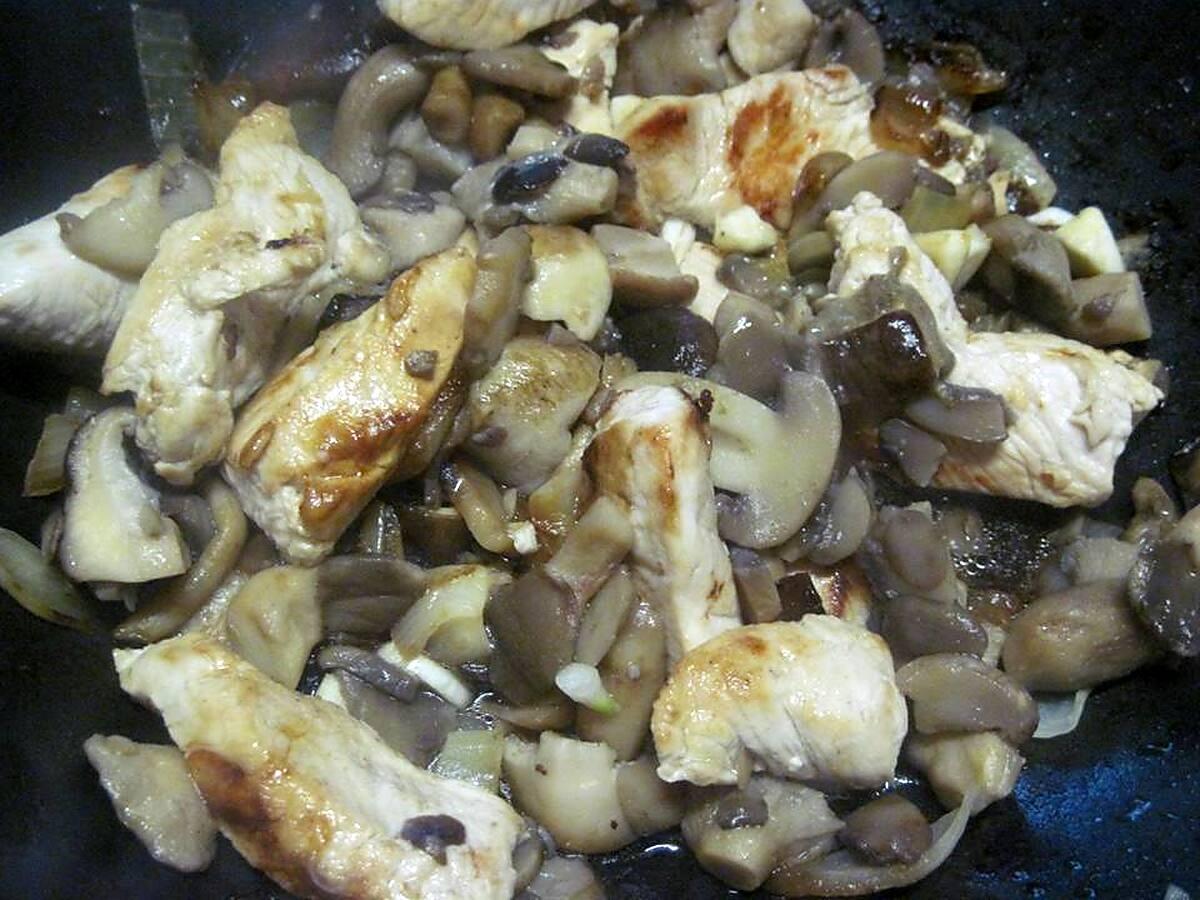 recette Émincé de poulet aux cocktail de champignons.