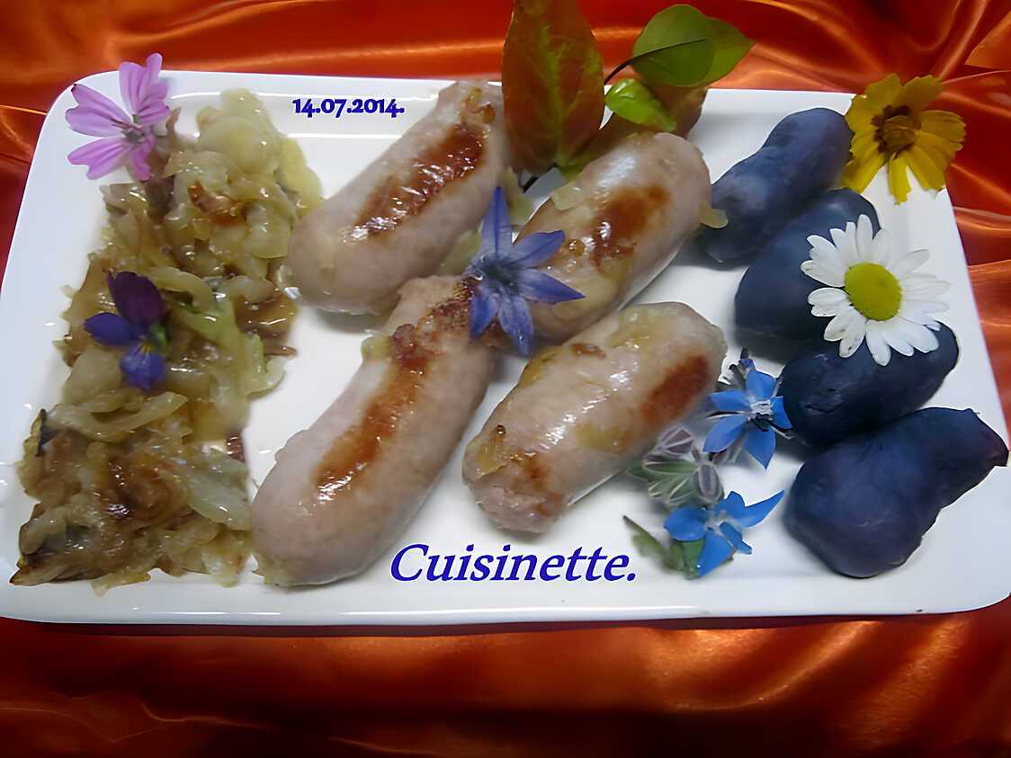 Saucisses de Toulouse aux p de terre vitelottes.