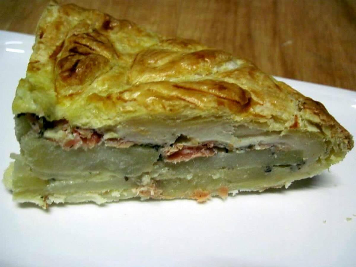 recette Tourte aux pommes de terre et saumon.