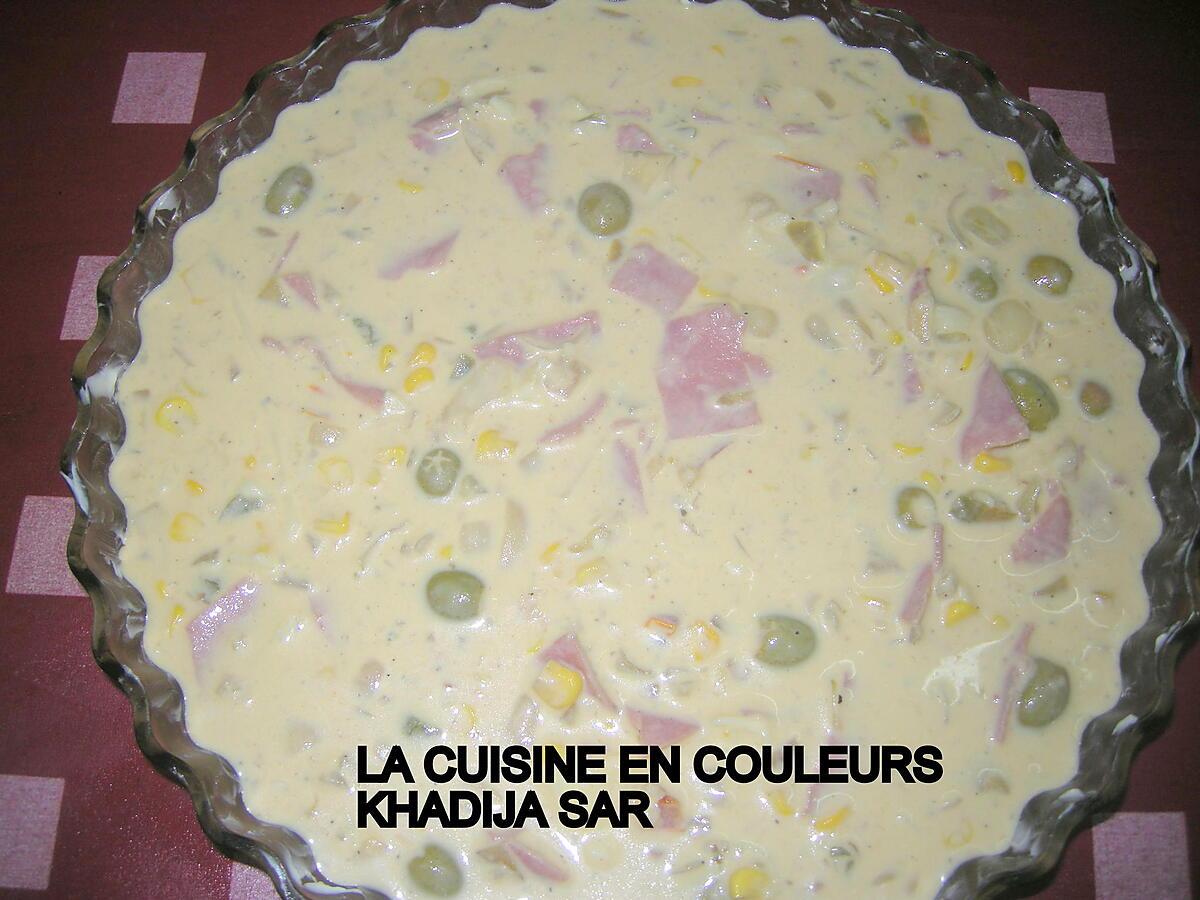 recette Quiche sans pâte au jambon,aux olives et au mais