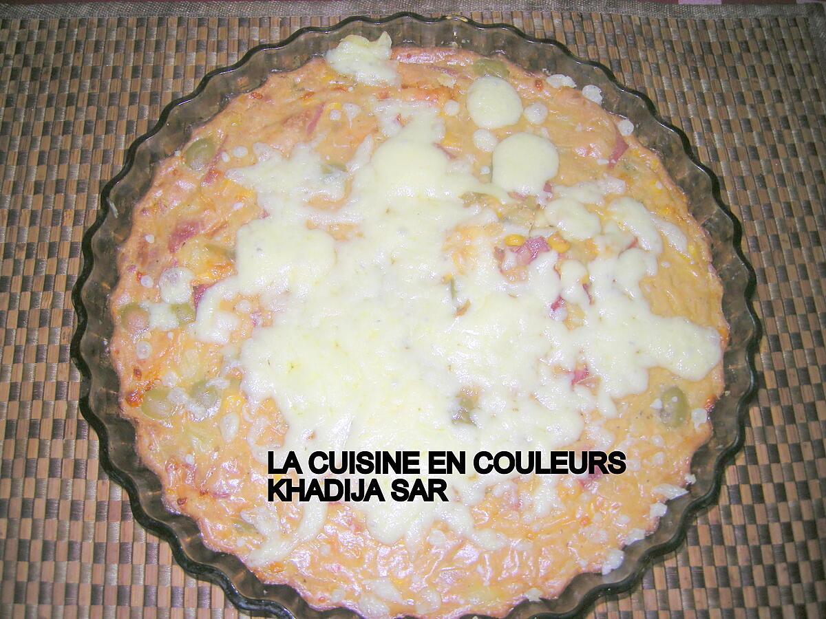 recette Quiche sans pâte au jambon,aux olives et au mais