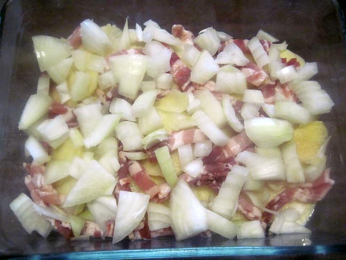 recette gratin de pommes de terre aux lardons fumés.