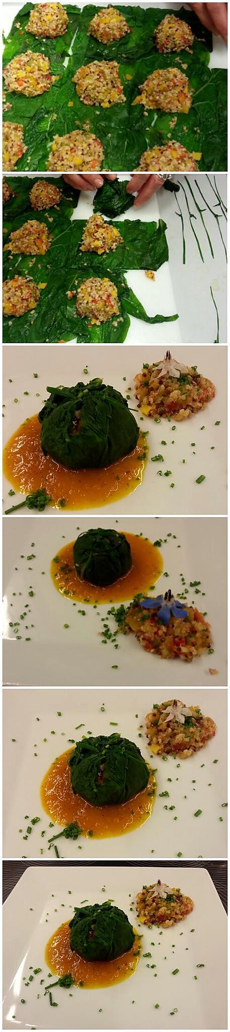 recette Ballotine de Consoude au quinoa, jus de courgette au curcuma  fleur de Bourrache