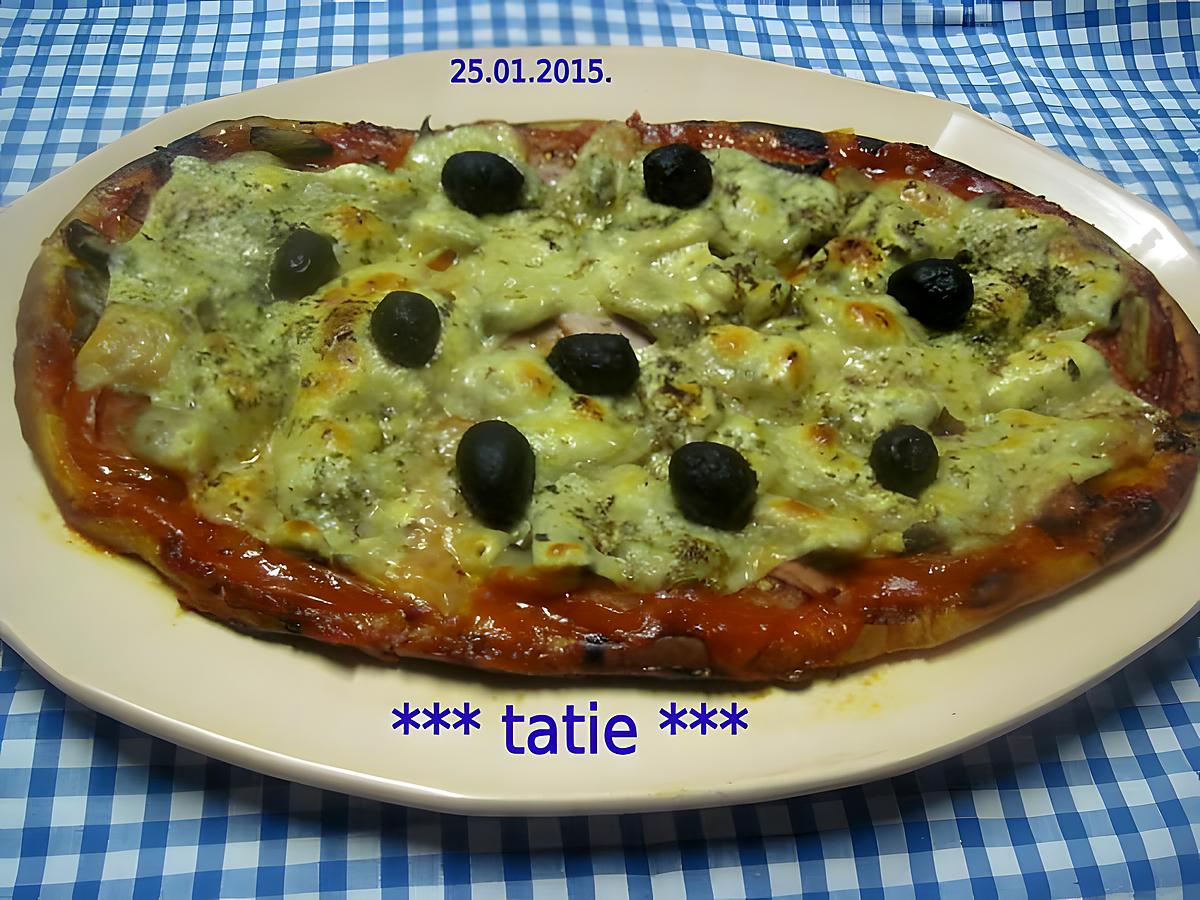 recette Pizza au jambon.champignons. emmental.