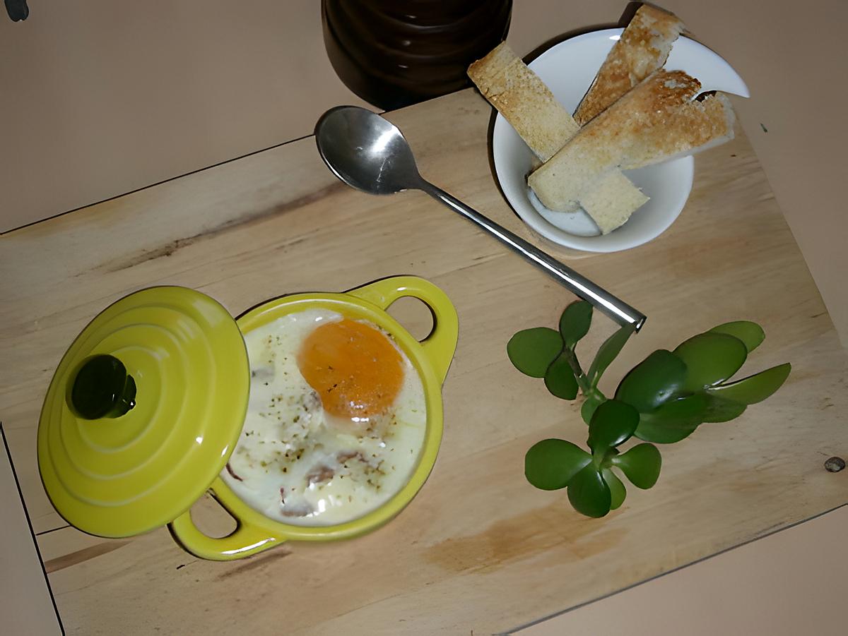 recette Oeuf cocotte à la Coppa et à la fondue d' Epinard