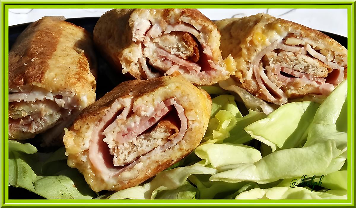 recette Croques-rolls perdus au jambon, roquefort et noix