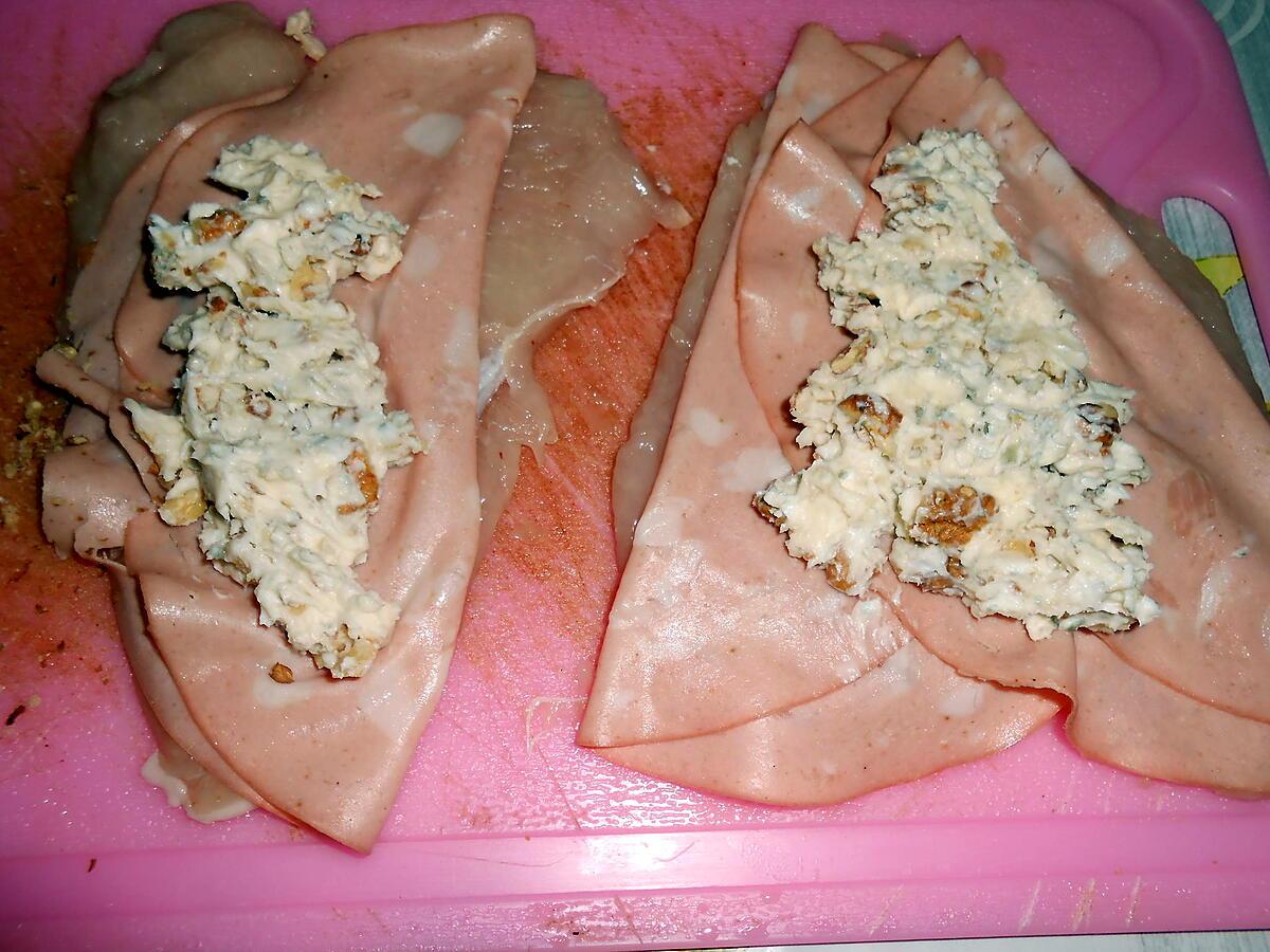 recette INVOLTINI DE POULET MORTADELLE GORGONZOLA ET NOIX