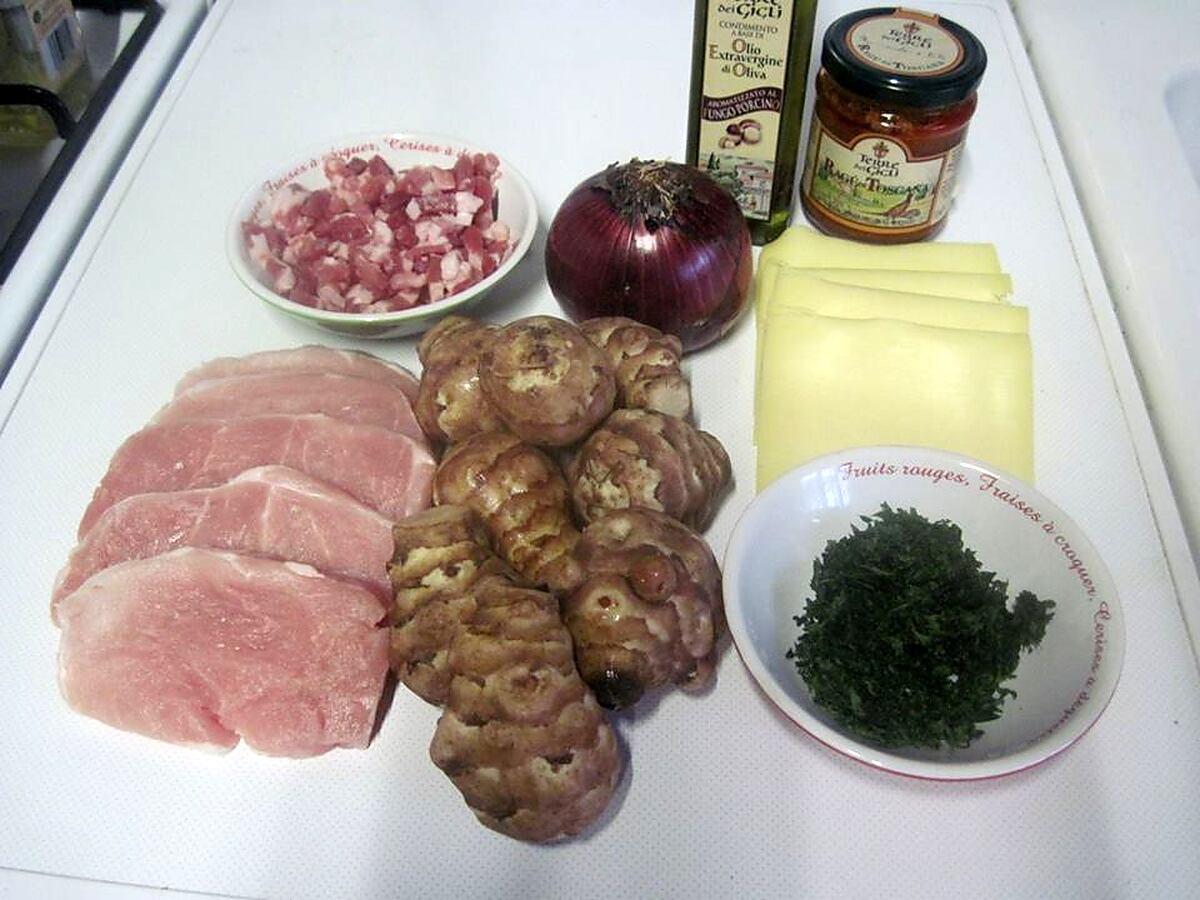 recette Escalopes de porc aux topinambours. gratinés.