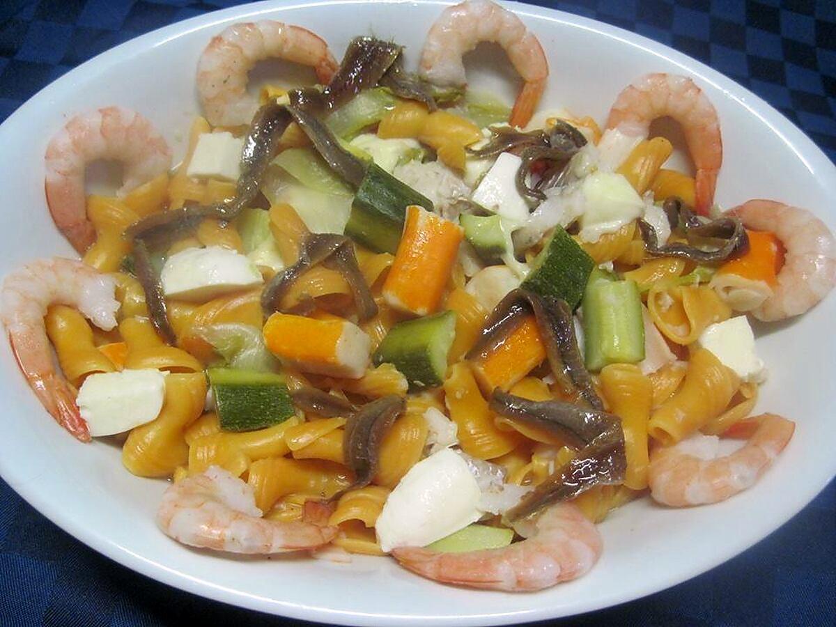 recette Pâtes Cavatappi al Salmone aux légumes et fricassée de mer.