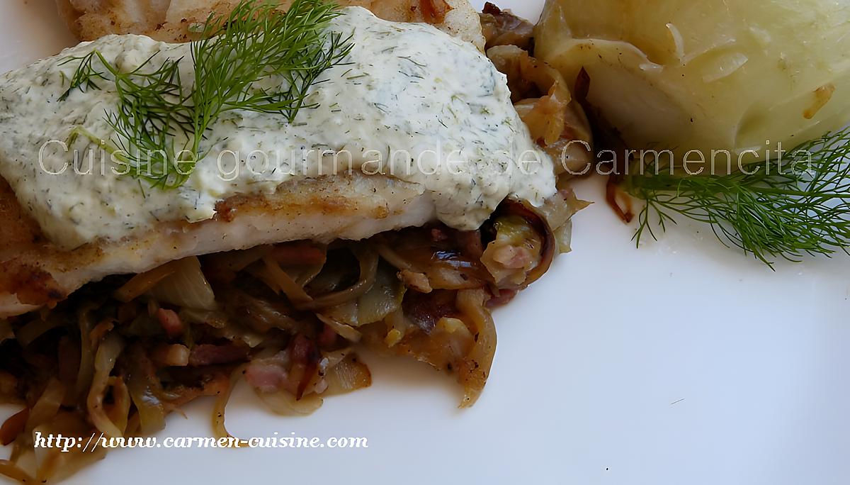 recette Filet de sandre sauce à la crème d’aneth sur un lit d‘endives