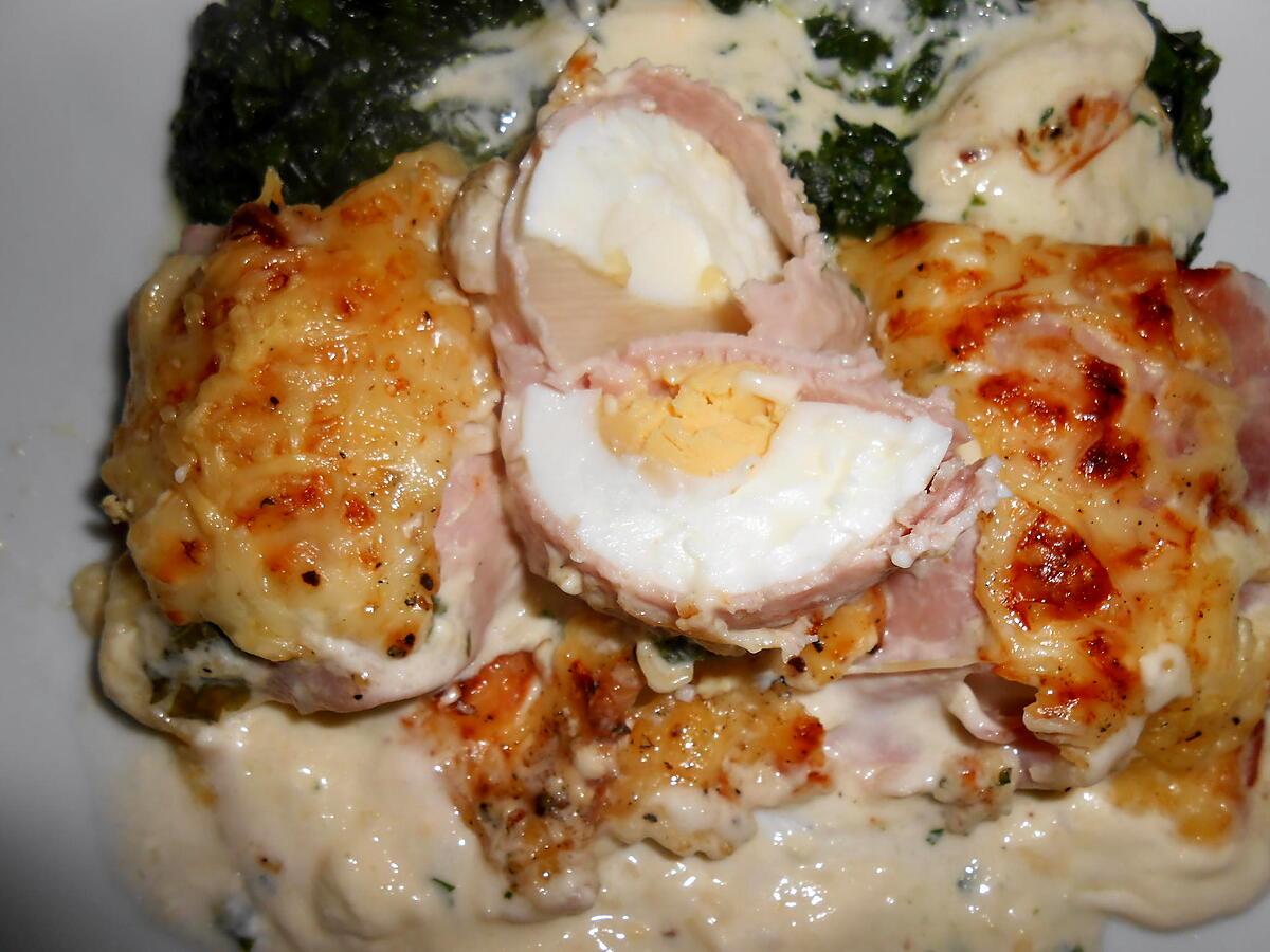 recette INVOLTINI DE JAMBON FARCIS AUX OEUFS DURS GRATINES