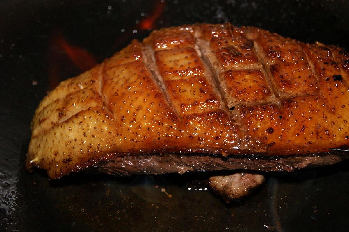 recette Magret de canard flambé aux pêches