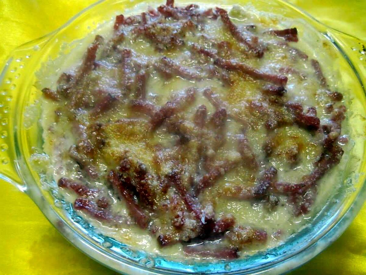 recette Champignons et bacon à la béchamel gratinés.