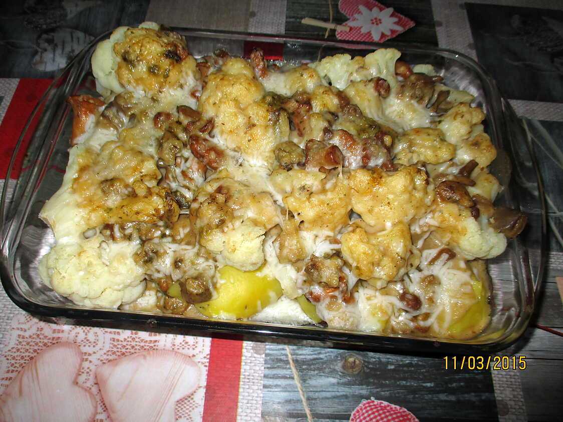 Recette de Gratin choux fleur,pomme de terre et champignon